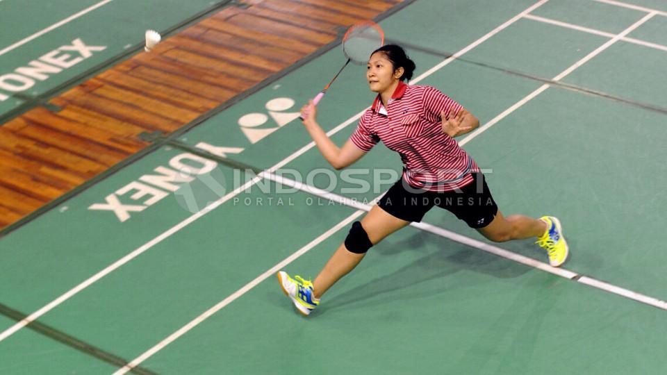 Linda Wenifanetri serius menjalani latihan agar maksimal di BCA Indonesia Open 2015.